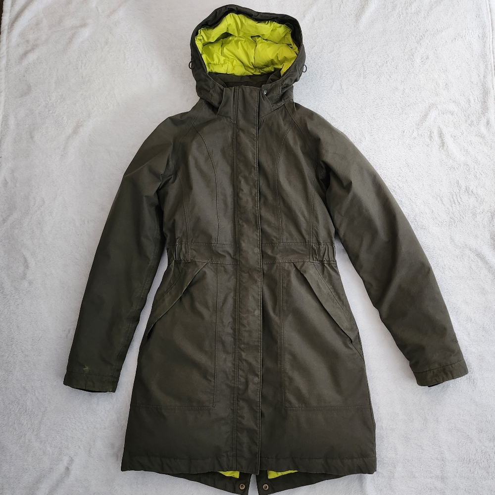 THE NORTH FACE Women's XS Down Fill Parka Waterproof Hooded Army Green - Picture 2 of 16